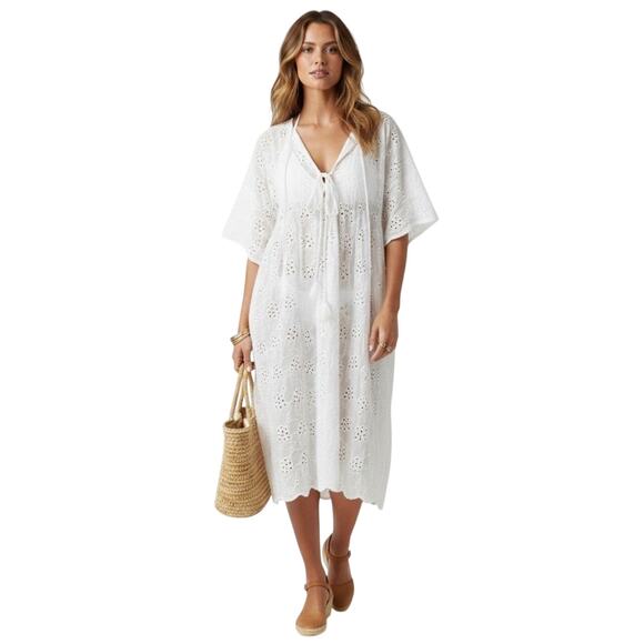 Young Fabulous & Broke Other - YOUNG FABULOUS & BROKE Women’s White Eyelet Coverup Midi Dress